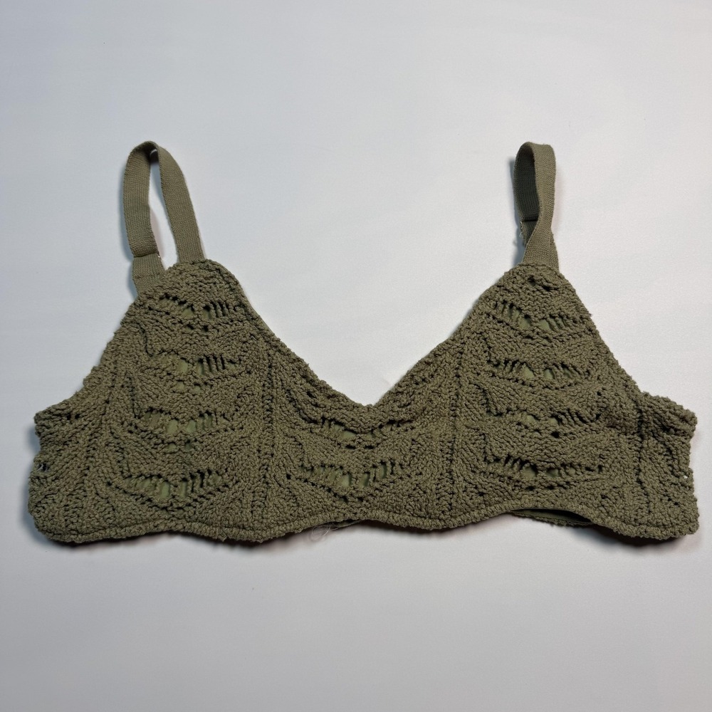 JLUXLABEL Olive Green Crochet Knit Wireless Bralette Top XL